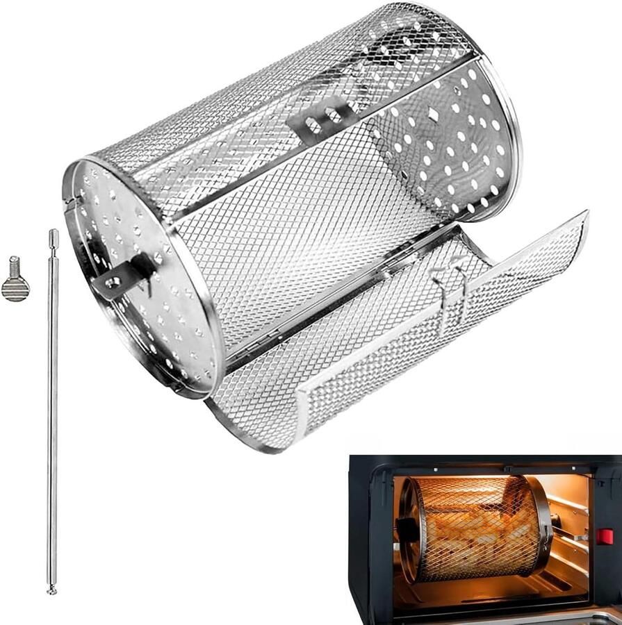 Rollende Grillmand Draaibare Mand Outdoor Koken 360 Graden Rotatie 14.6 x 15 x 14.6 cm Zilver