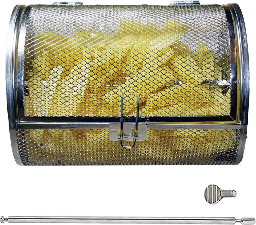 Rollende Grillmand Grill Kooi Barbecue Vlees Grillen Gelijkmatige Verwarming 14 x 23 cm Zilverkleurig