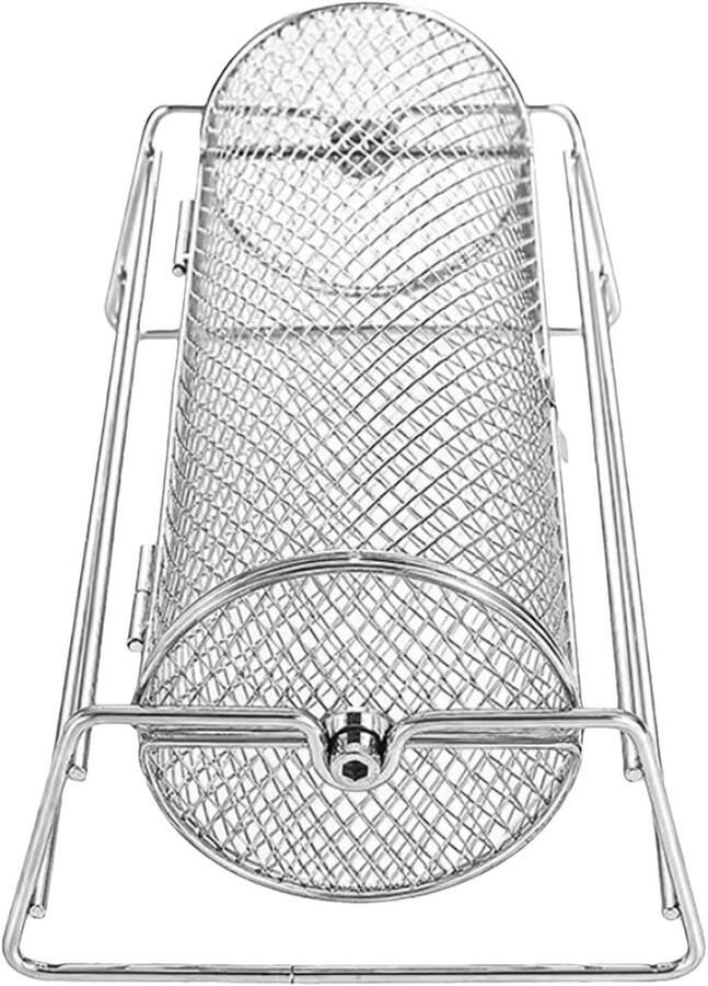 Rollende Grillmand Grillbuisnet BBQ Buiten Grillen Roestvrij Staal 35.5 x 19 x 14 cm Zilver
