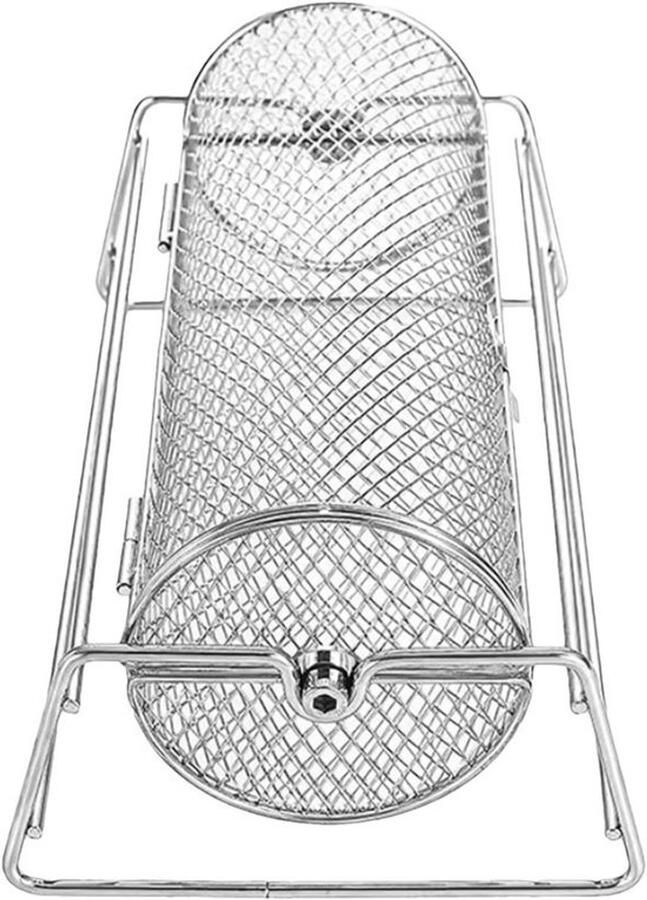Rollende Grillmand Grillbuisnet BBQ Buiten Grillen Roestvrij Staal 35.5 x 19 x 14 cm Zilver