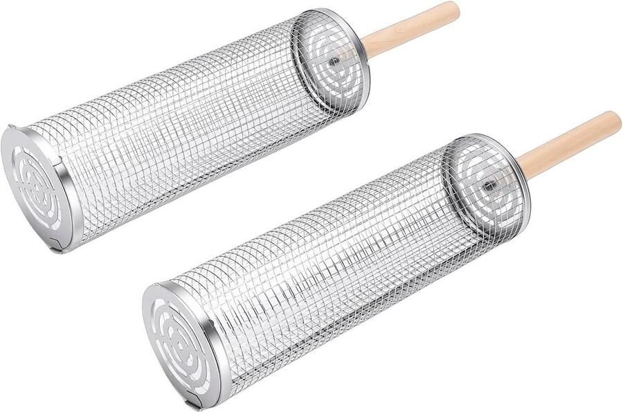 Rollende Grillmand RVS Buiten Grillen 304 Roestvrij Staal 2 stuks Zilverkleurig