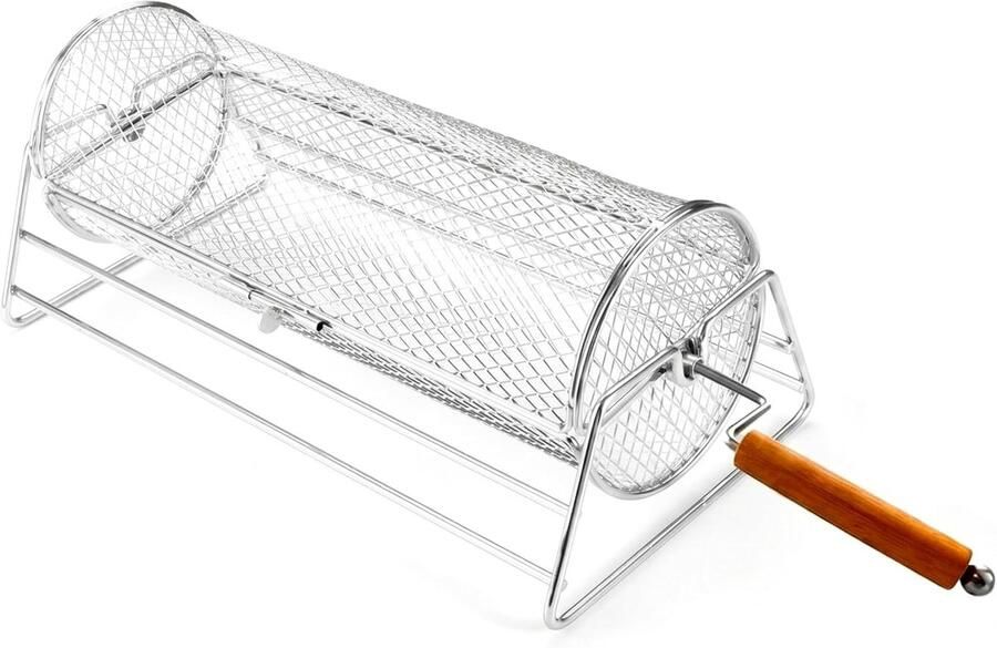 Rollende Grillmand Vismand Grill Buiten Grillen Stabiele Rotatie 35 x 20 x 14 cm Zilver