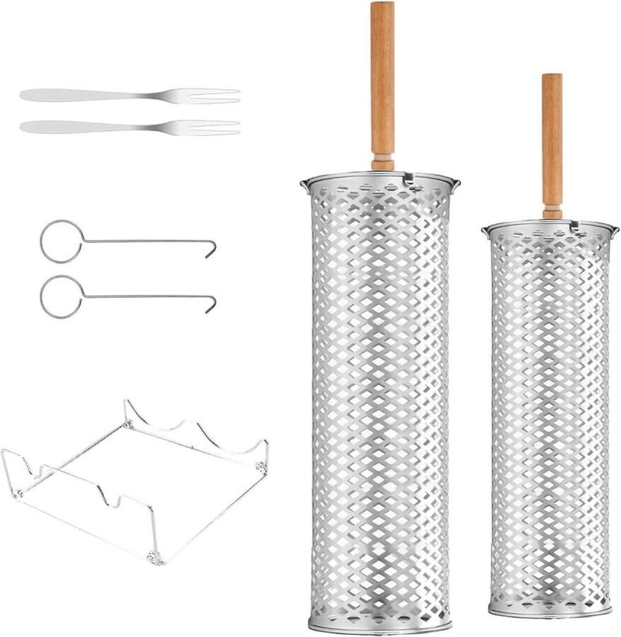 Rollende Grillmanden Grill Cilinder Kooi Barbecue Koken Afneembare Handgreep Niet gespecificeerd Zilverkleurig