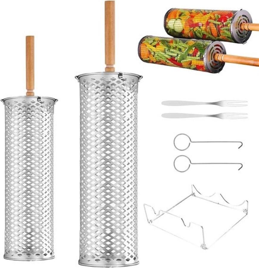 Rolmand Grill Grillmand Groenten Buiten Koken Afneembare Handgreep 33 x 12 x 12 cm Zilver