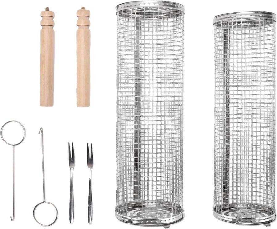 Rolmand voor Grillen Grillmand RVS Buiten Koken Afneembare Handgreep 30x9cm Zilver