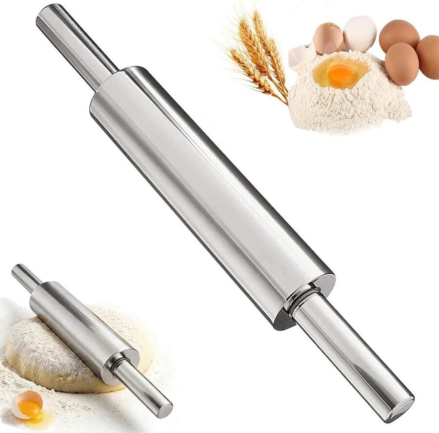 Rolstok van RVS 43 cm Antikleef Rolling Pin met Handvat voor Bakken van Fondant Pizza Brood en Taart Keukenaccessoire voor Bakliefhebbers