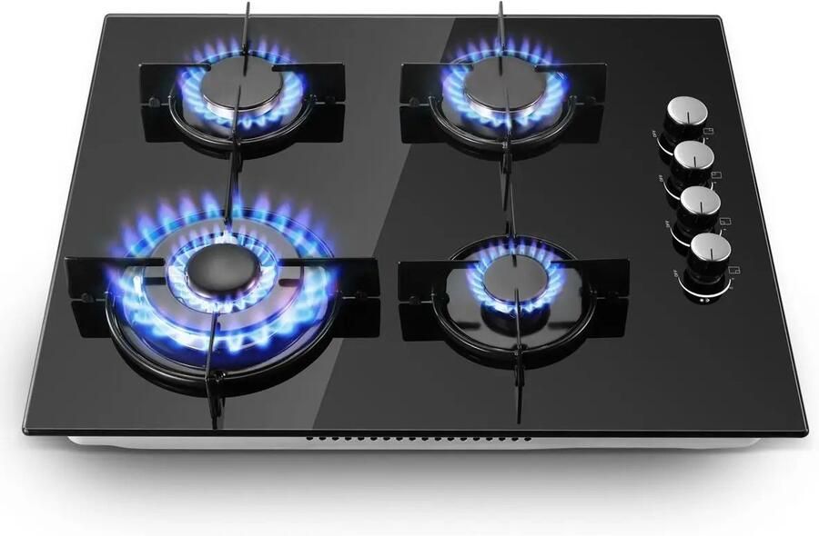 Rolu Gaskookplaat – Gaskookplaat Inbouw – 4 Pits – 8000W – 60x51x10 CM – Aardgas & Propaan Vlambeveiliging