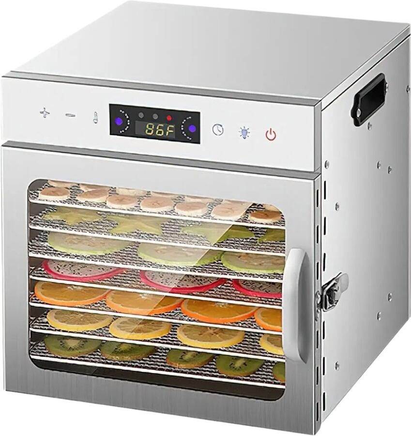 Rolu Voedseldroger – Droogmachine – 8 Lagen – 35 Tot 90°C Instelbaar – 24-Uurs Timer – LCD Display – RVS – Dehydrator