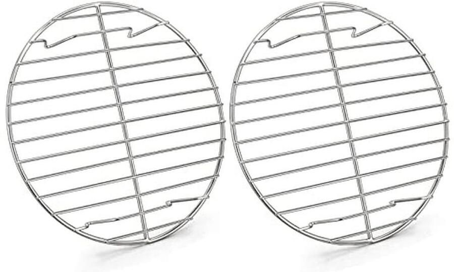 Rond Afkoelrooster Set van 2 van 100% Roestvrij Staal Ideaal voor Bakken en Stomen Oven- en Vaatwasmachinebestendig (23 cm)