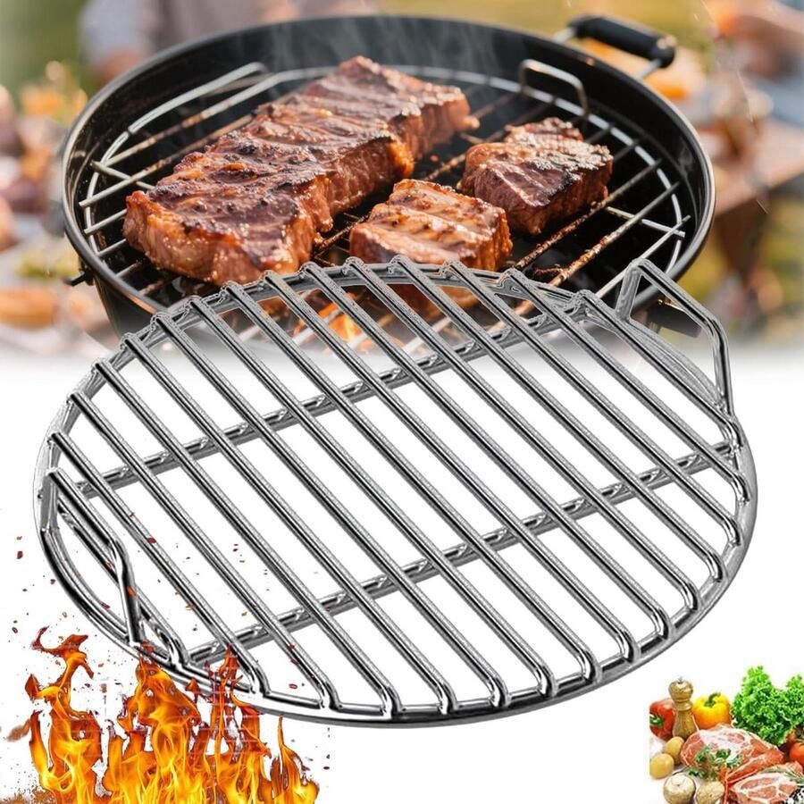 Rond Grillrooster Barbecue rooster Buiten koken Gelijkmatige warmteverdeling 35 cm diameter Zilver