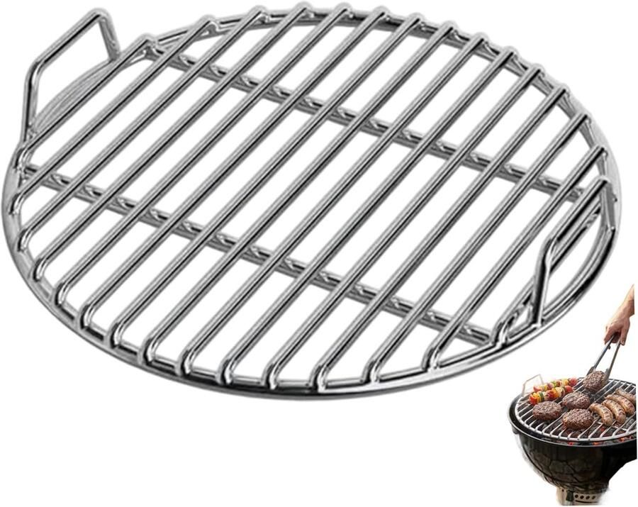 Rond Grillrooster Barbecue Rooster Buiten Koken Hittebestendig Handvat 28 CM Zilver