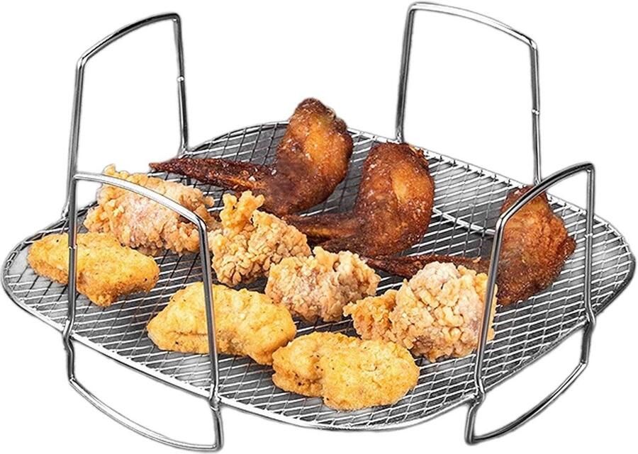 Rond Kookrek Airfryer Mand Stoomrek Gezonder Koken Roestvrij Staal 20.5 cm Zilver