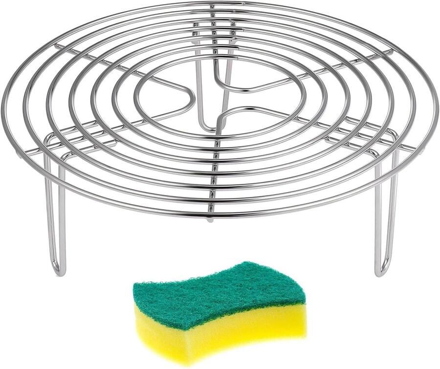 Rond Roestvrij Stalen Steamerrek voor Koken en Bakken – Stoomrek met Spons (20 x 7 cm)