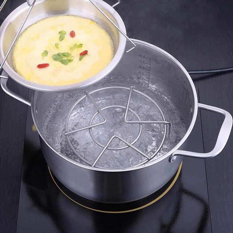 Rond Stoomrek Koelrek Potstandaard Gezond Koken Drievoudig Stabiel Ontwerp 19.3 cm Diameter Zilverkleurig