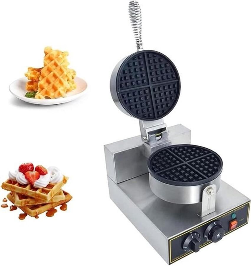 Rond Wafelijzer Apparaat Bakken Desserts Maken Instelbare Temperatuur 25x32x25 cm Zilverkleurig