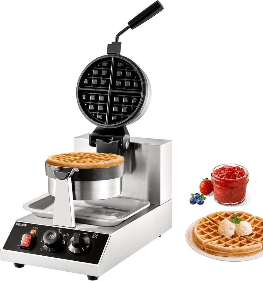 Rond Wafelijzer Wafelapparaat Cafes Restaurants Temperatuurregeling 1300 Watt Zilver