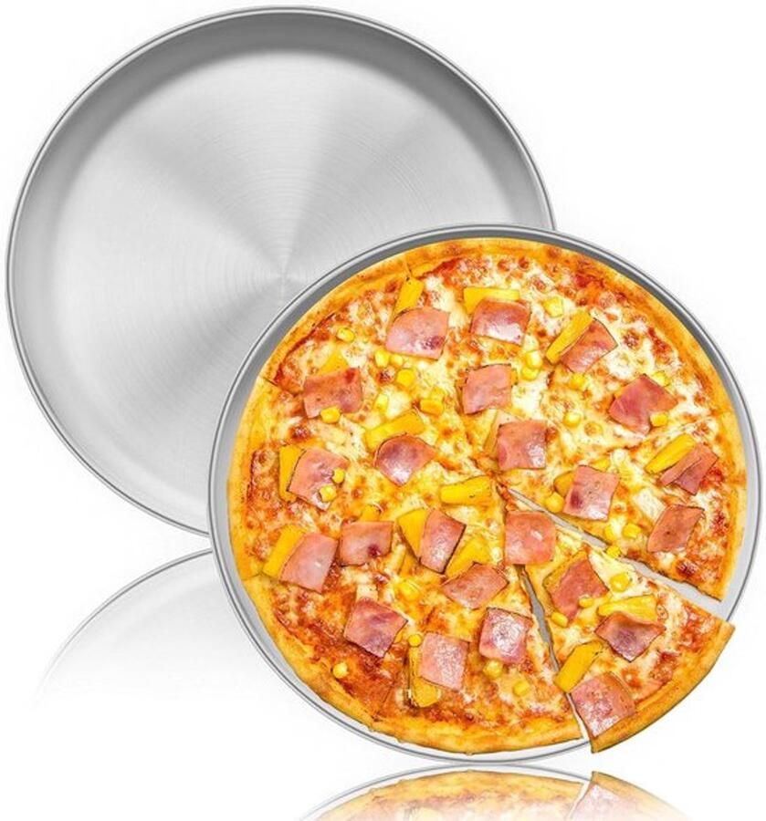 Ronde 30 cm Pizza Bakplaat van RVS Set van 2 voor Oven Gezond en Duurzaam Makkelijk Schoon te Maken en Vaatwasserbestendig