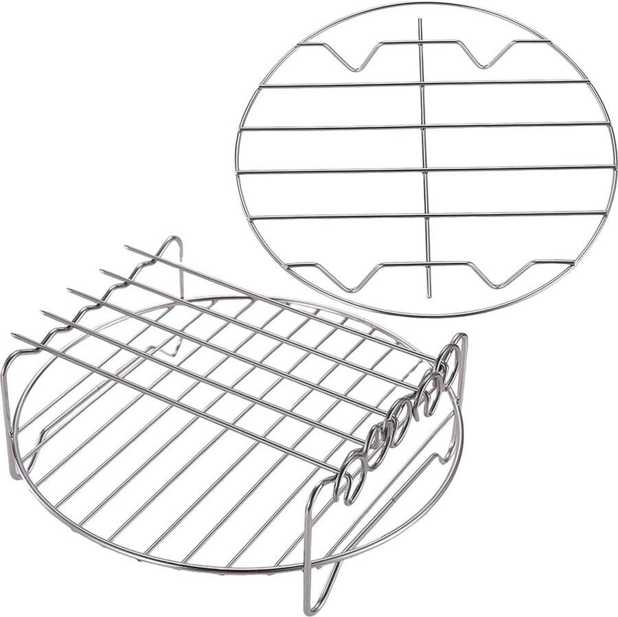 Ronde Airfryer Accessoire Roosterset RVS Voor Grillen Bakken en Stomen