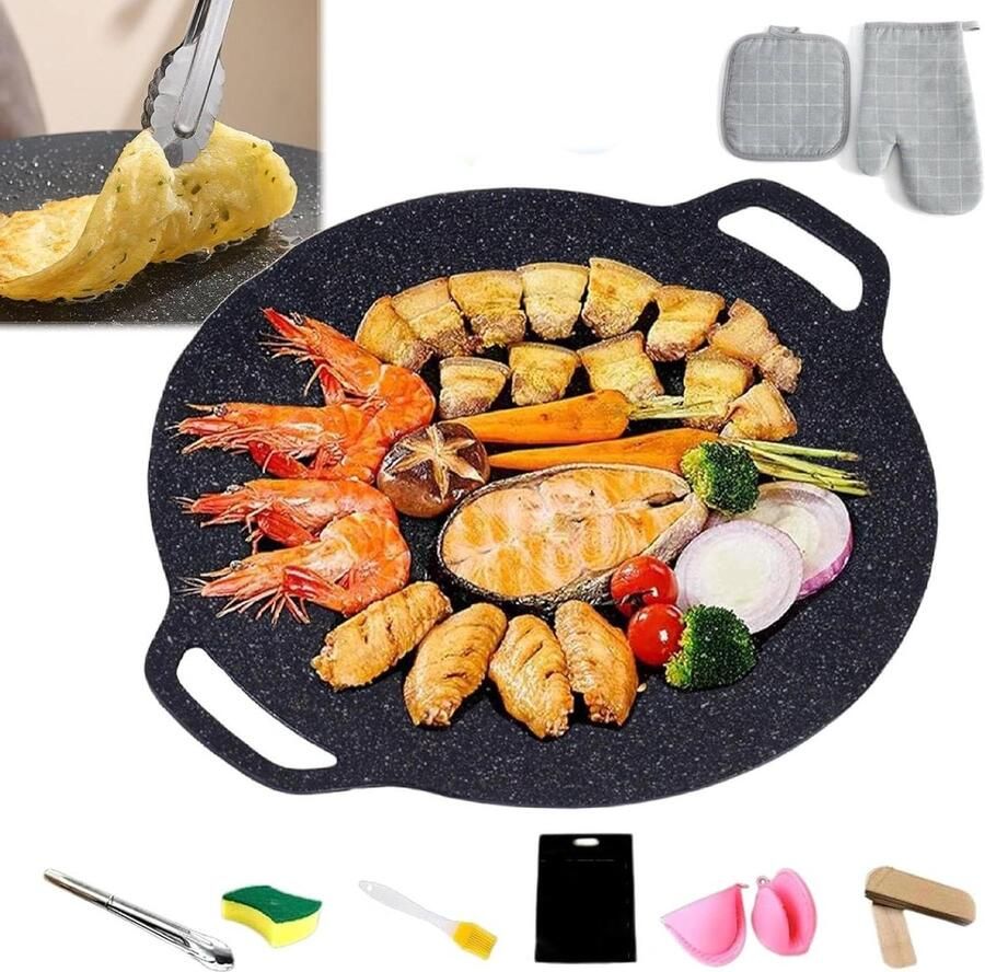 Ronde Bakpan Grillplaat Koekenpan Buiten Koken Zware Kwaliteit Gietijzer 30 cm Zwart