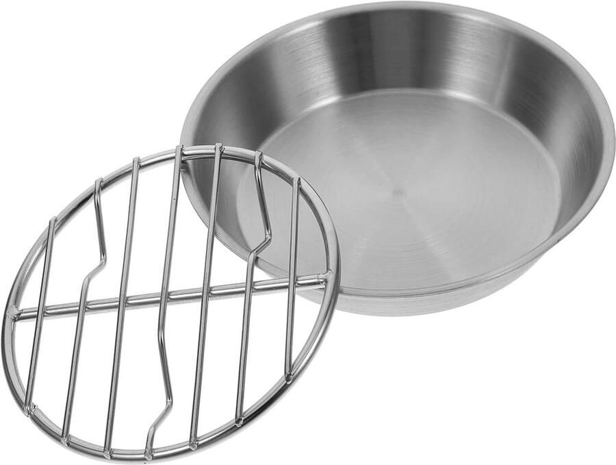 Ronde Bakplaat Grillrek Bakken en Grillen Met Afdruiprek 12.7 cm Zilver