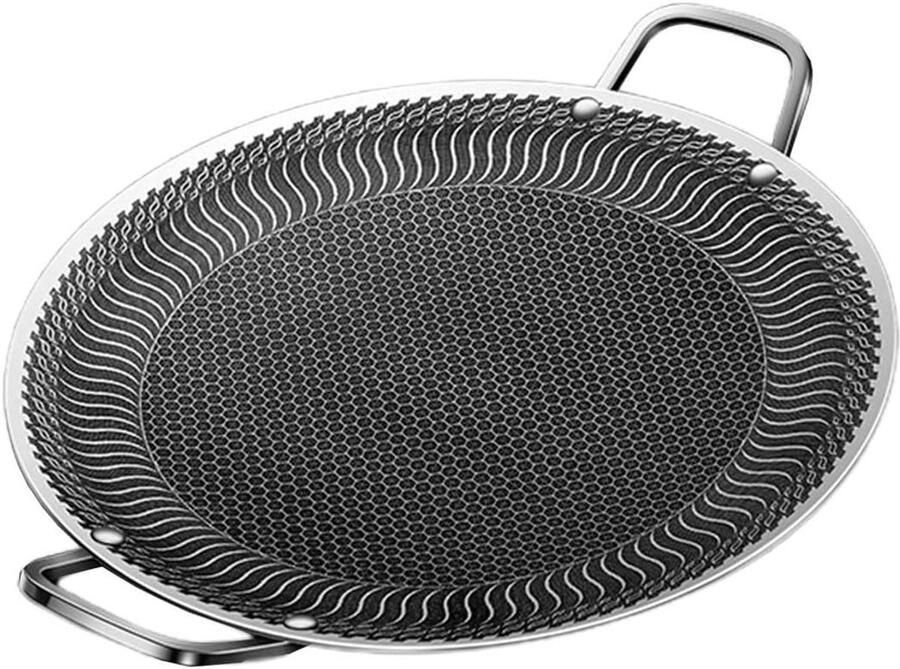 Ronde Bakplaten BBQ Pannen Buiten Koken Roestvrij Staal Verschillende Maten Zilverkleurig