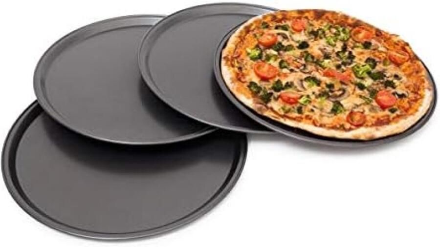 Ronde bakplaten voor pizza en brood set van 4 stuks antikleeflaag geschikt voor alle ovens