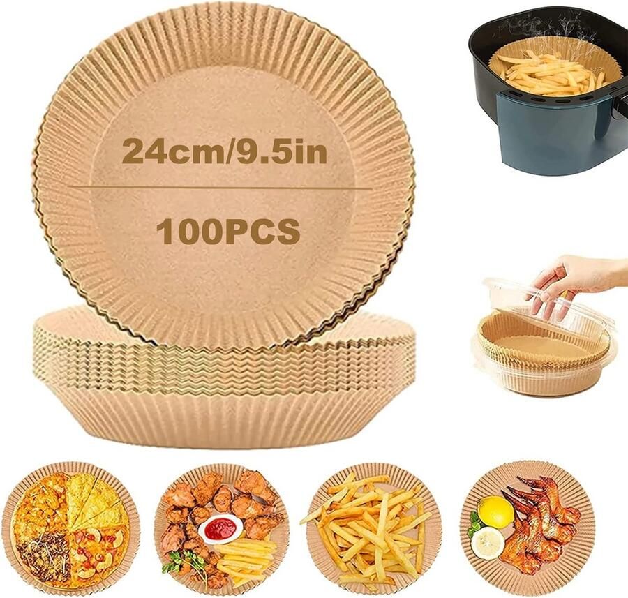 Ronde Bakvorm Vellen voor Airfryer XXL (24 cm) 100 Stuks Antiaanbak Wegwerppapier