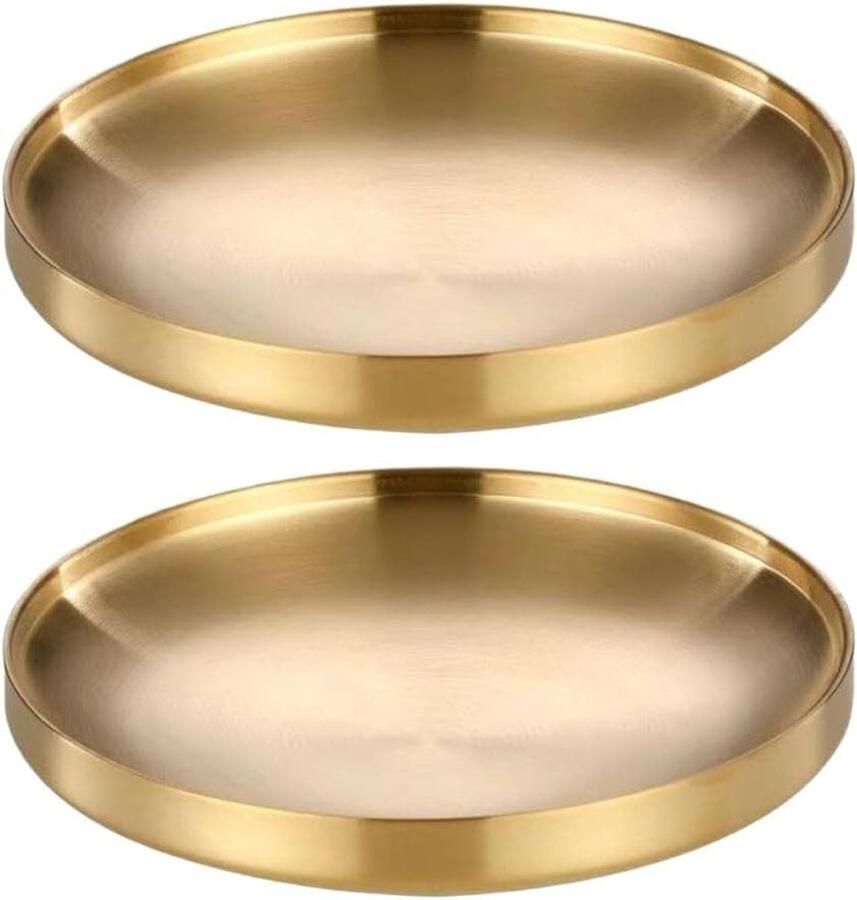 Ronde Barbecueplaten Steak Dienbladen Feestelijk Serveren Hittebestendig Roestvrij Staal 2 stuks 19CM Goud