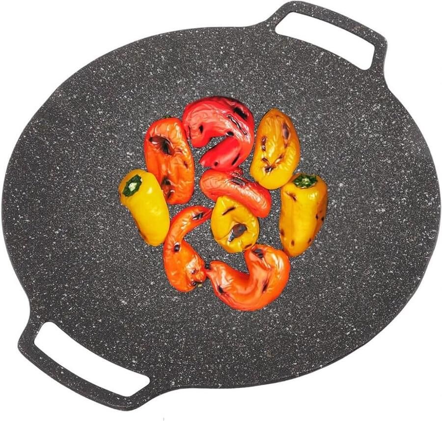 Ronde BBQ Grillpan met Antiaanbaklaag voor Gasfornuis en Elektrische Kookplaat Binnen en Buiten Grillen