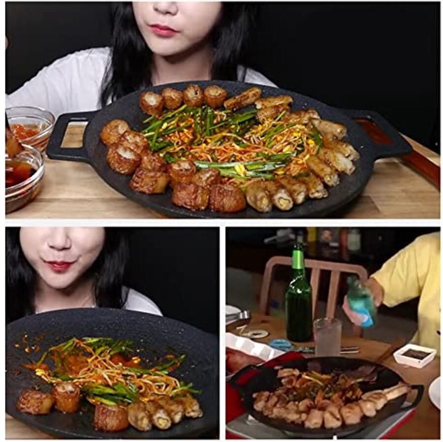 Ronde BBQ-grillpan voor gasfornuis en elektrische kookplaat Ideaal voor binnen en buiten grillen