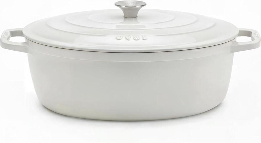 Ronde Braadpan Gietijzeren Pan Langzaam Koken Gelijkmatige Warmte 36 cm 77 Liter Beige
