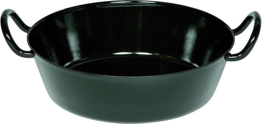 Ronde braadpan met hoge rand en twee handgrepen geëmailleerd zwart 20 cm geschikt voor inductie en oven