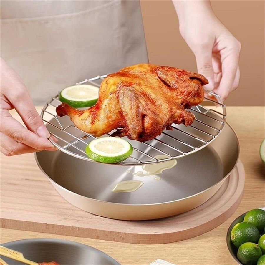 Ronde Roestvrijstalen Braadpan met Koelrek voor Ovens en BBQ