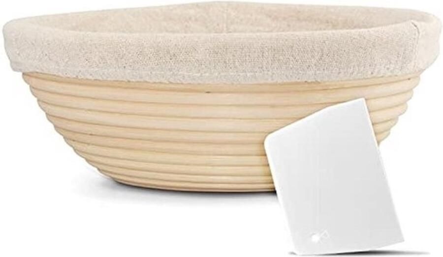 Ronde Brood Banneton Proofing Mand 25 cm 100% Natuurlijke Rotan met Deeg Schraper & Linnen Liner Doek