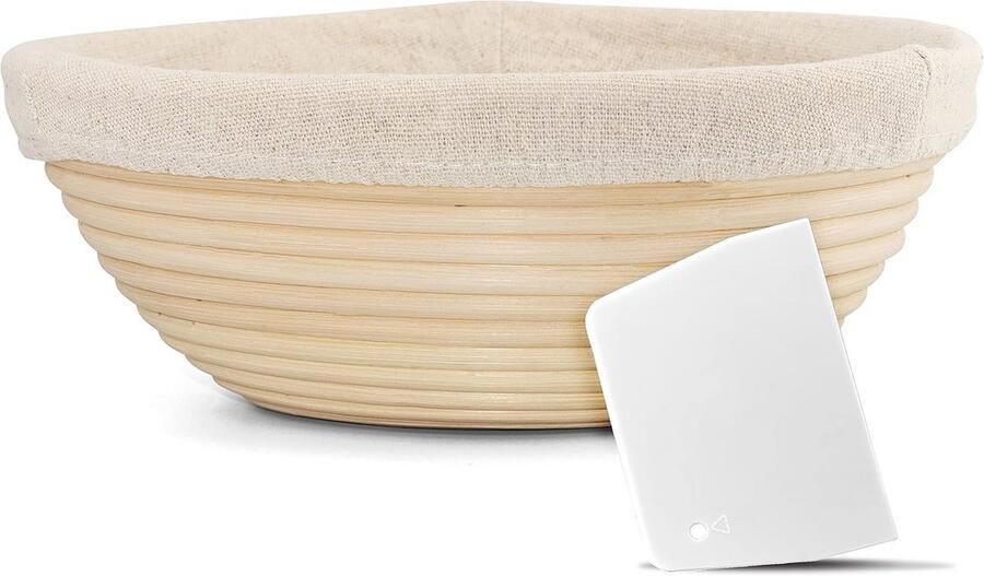 Ronde Brood Banneton Proofing Mand 25 cm 100% Natuurlijke Rotan met Deeg Schraper & Linnen Liner Doek