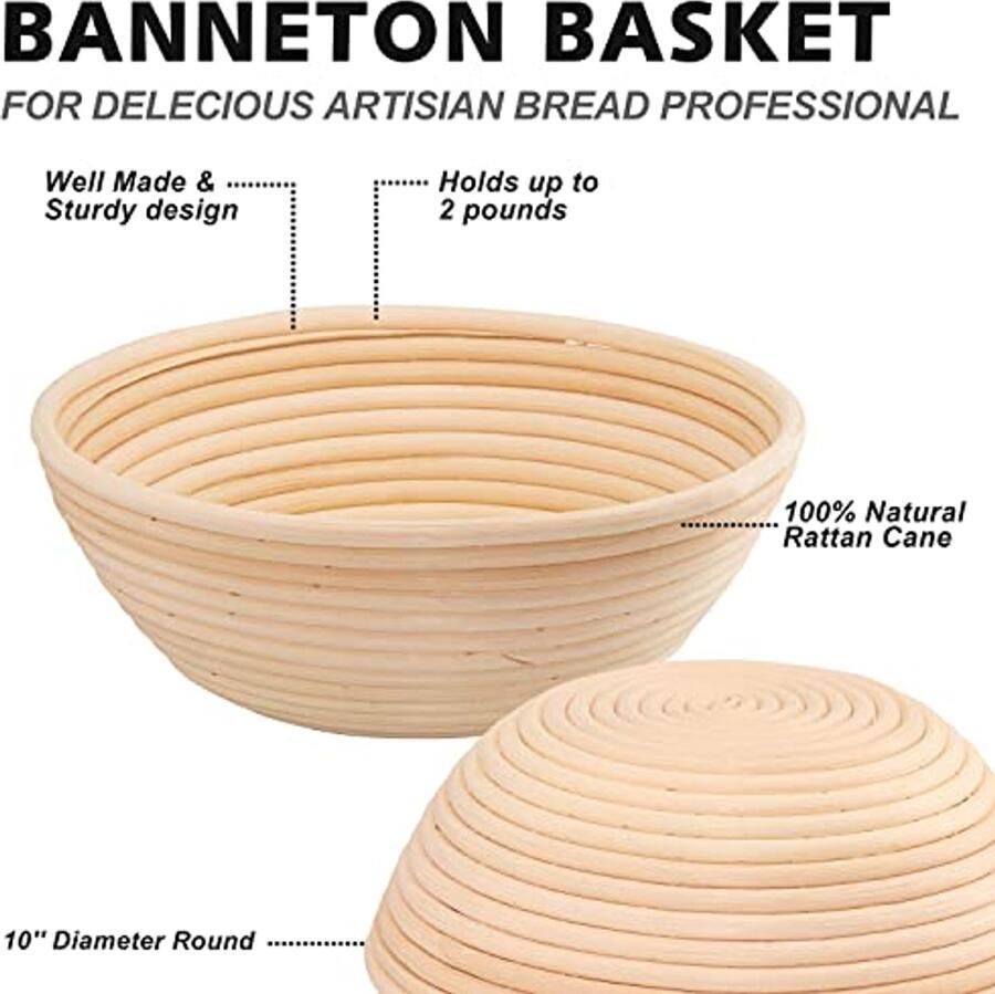 Ronde Brood Banneton Proofing Mand 25 cm 100% Natuurlijke Rotan met Deeg Schraper & Linnen Liner Doek - Foto 3