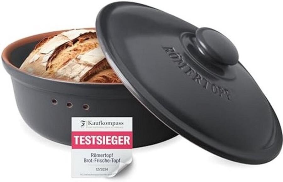 Ronde Broodtrommel van Keramiek 30 cm Zwart Ademend Aardewerk voor Verse Brood en Broodjes