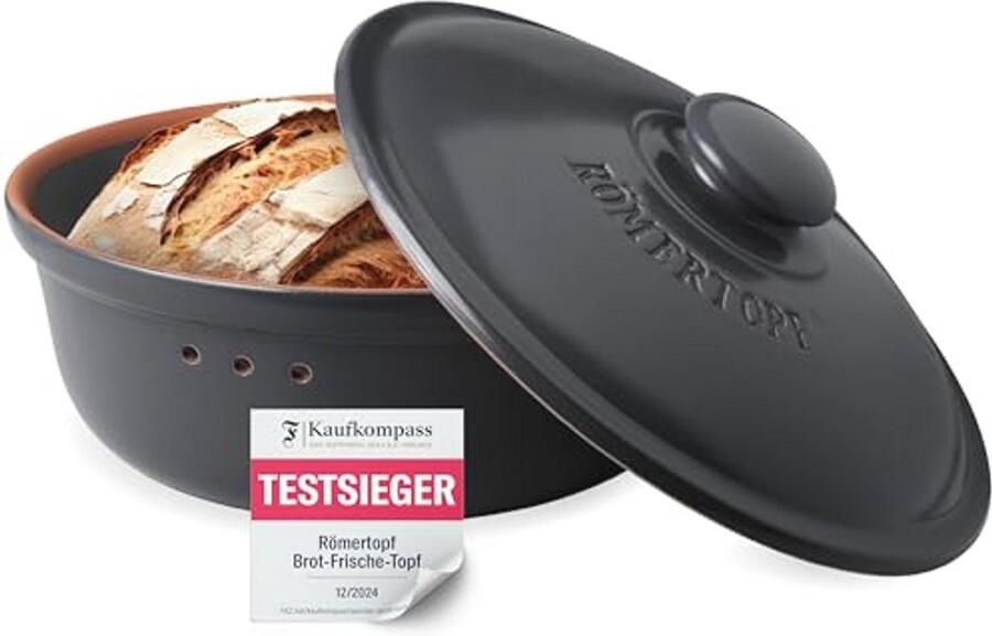 Ronde Broodtrommel van Keramiek 30 cm Zwart Ademend Aardewerk voor Verse Brood en Broodjes