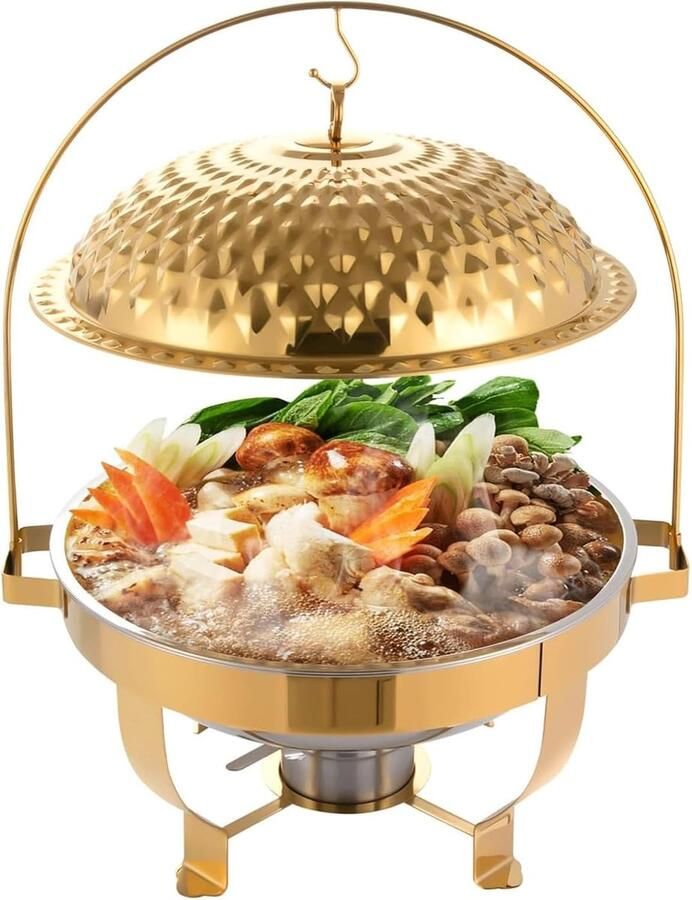 Ronde Buffet Warmer Schaal met Deksel Feestelijk Serveren Hangend Deksel Ontwerp 4.5L Capaciteit Goud