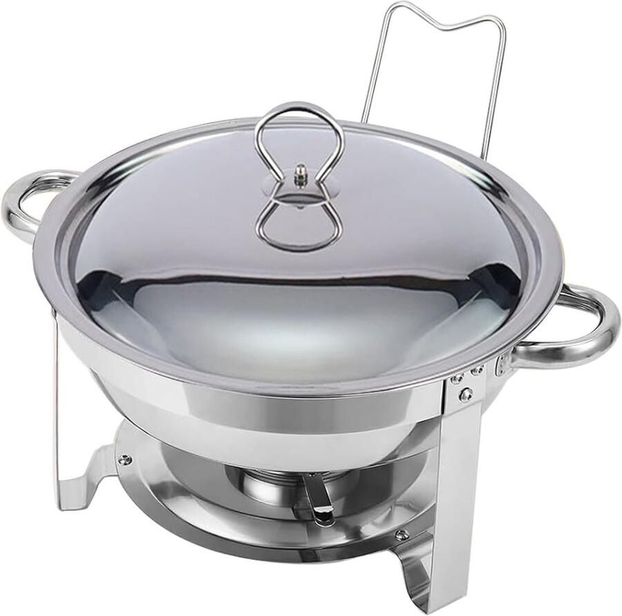Ronde Buffet Warmer Voedsel Server Warme Maaltijden Serveren Dubbele Basis 4.5L Inhoud Zilver