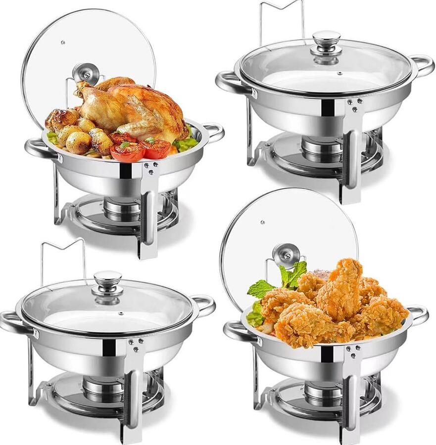 Ronde Buffet Warmers Set 4 Stuks RVS Ideaal voor Catering en Feesten