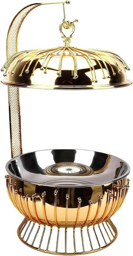 Ronde Buffetwarmer Chafing Dish Gouden Catering Hangend Deksel 8 Liter Zilverkleurig