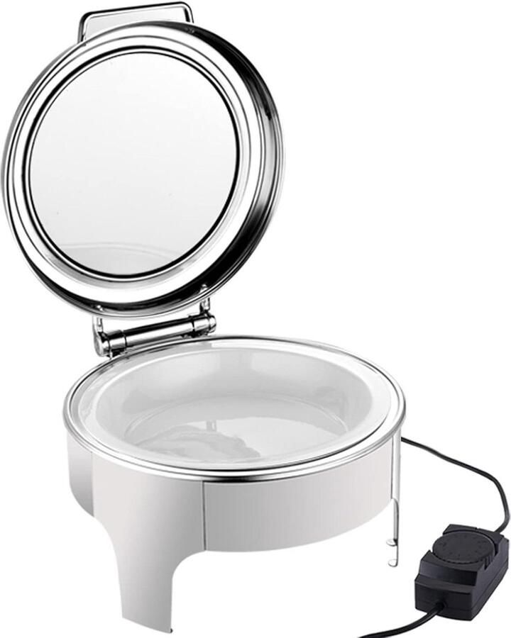 Ronde Buffetwarmer Elektrische Chafing Dish Voedsel Warm Houden Gehard Glas Deksel 6 Liter Keramiek
