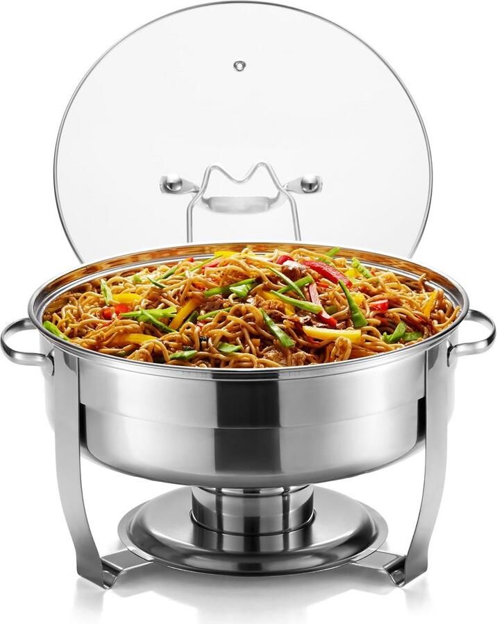 Ronde Buffetwarmer RVS met Glazen Deksel voor Feesten en Catering