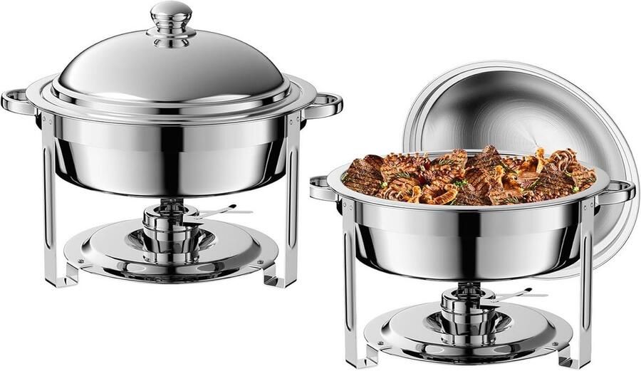 Ronde Buffetwarmer Set RVS 6 Liter Inclusief Verwarmers voor Feest en Catering 2 Stuks