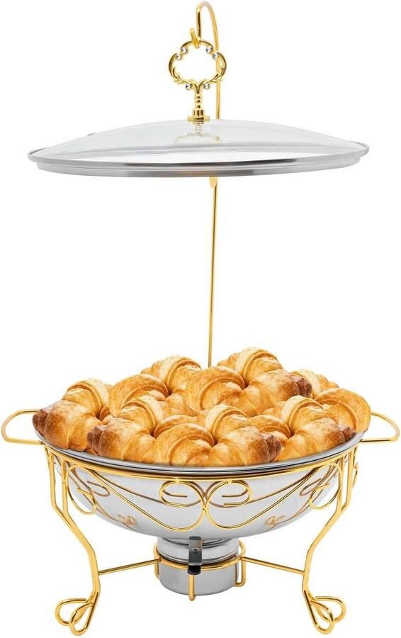 Ronde Buffetwarmer van Roestvrij Staal met Glazen Deksel 6 Liter