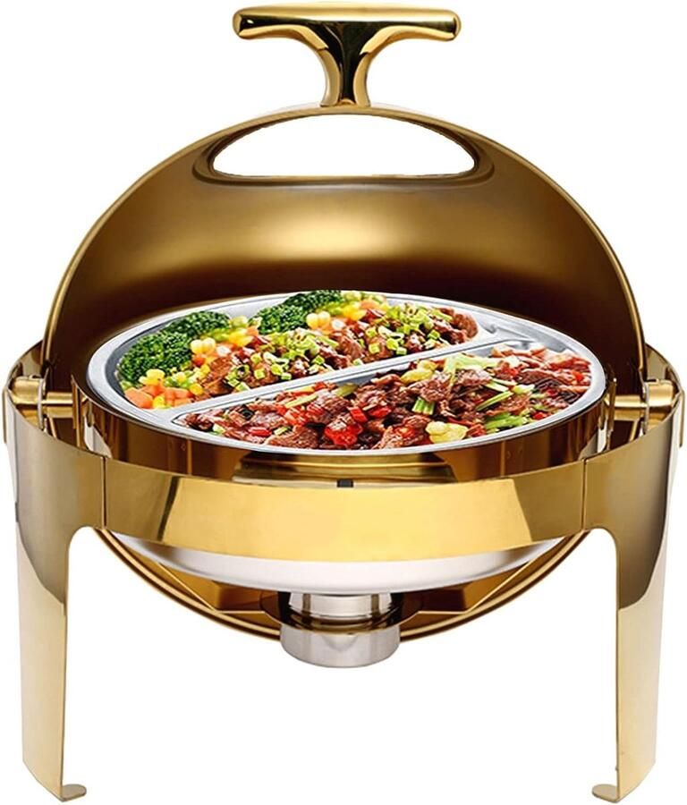 Ronde Buffetwarmer Warmhoudschalen Feestelijke Bijeenkomsten 180° Kijkdeksel 52x47x47 cm Goudkleurig