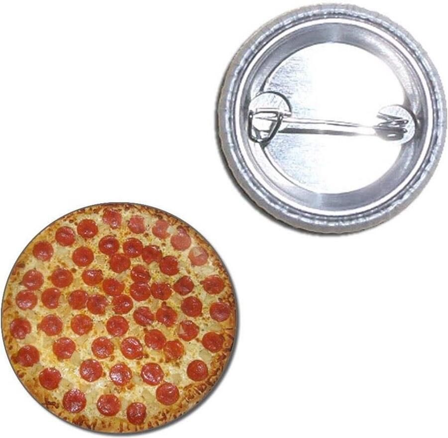 Ronde Button Badge met Pepperoni Pizza Print Maten