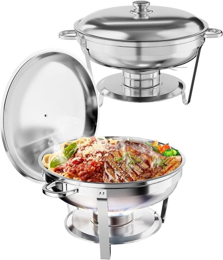 Ronde Chafing Dish Buffetset 2x RVS Voedselwarmer Set voor Catering en Buffet