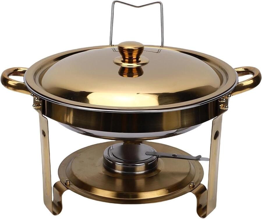 Ronde Chafing Dish Buffetwarmerset Warmhoudbak Feesten Warmhouden Eenvoudige Montage 335 cm Diameter Goud